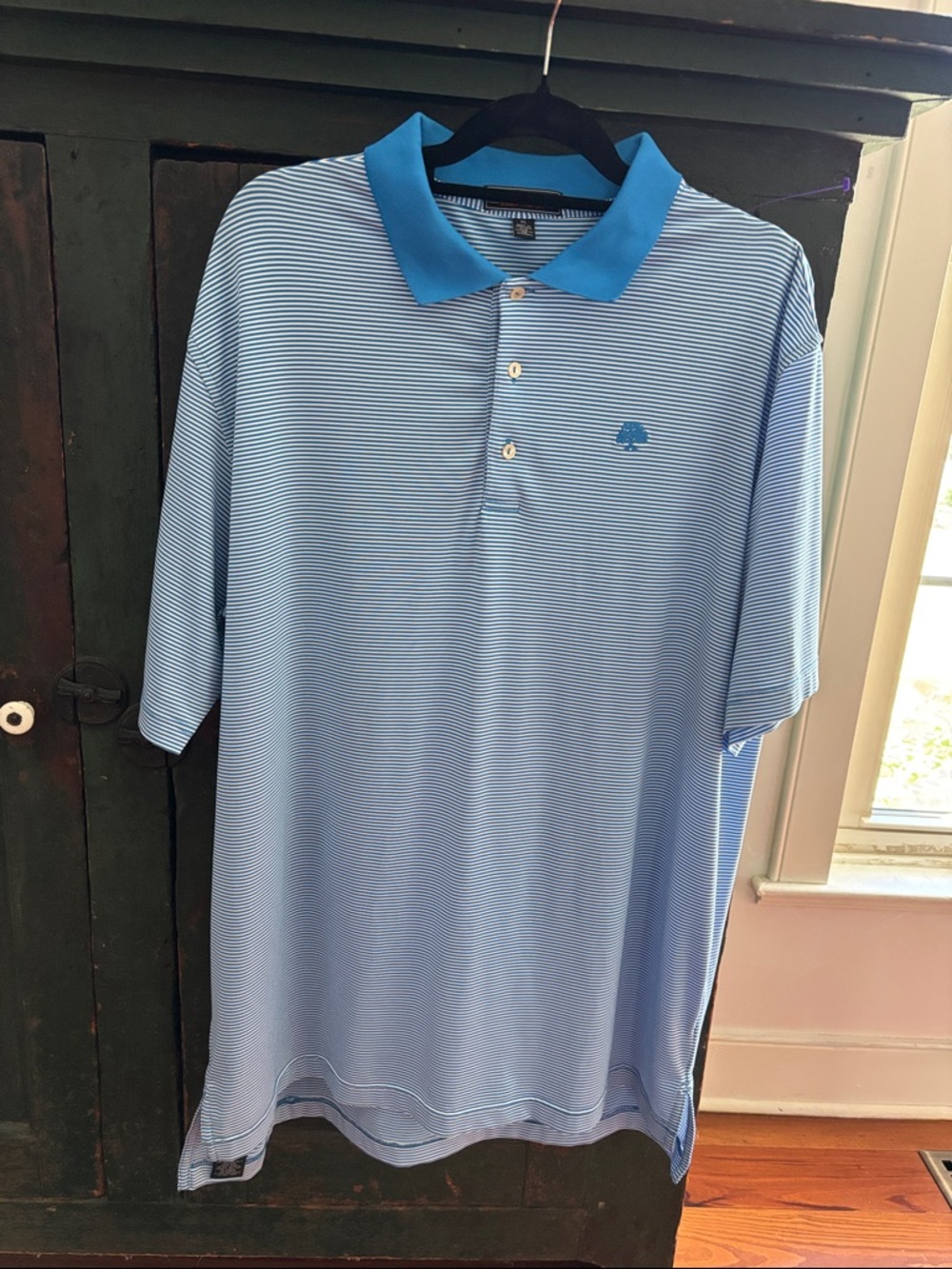 Peter Millar Light Blue Striped Polo with Bright Blue Collar NWOT